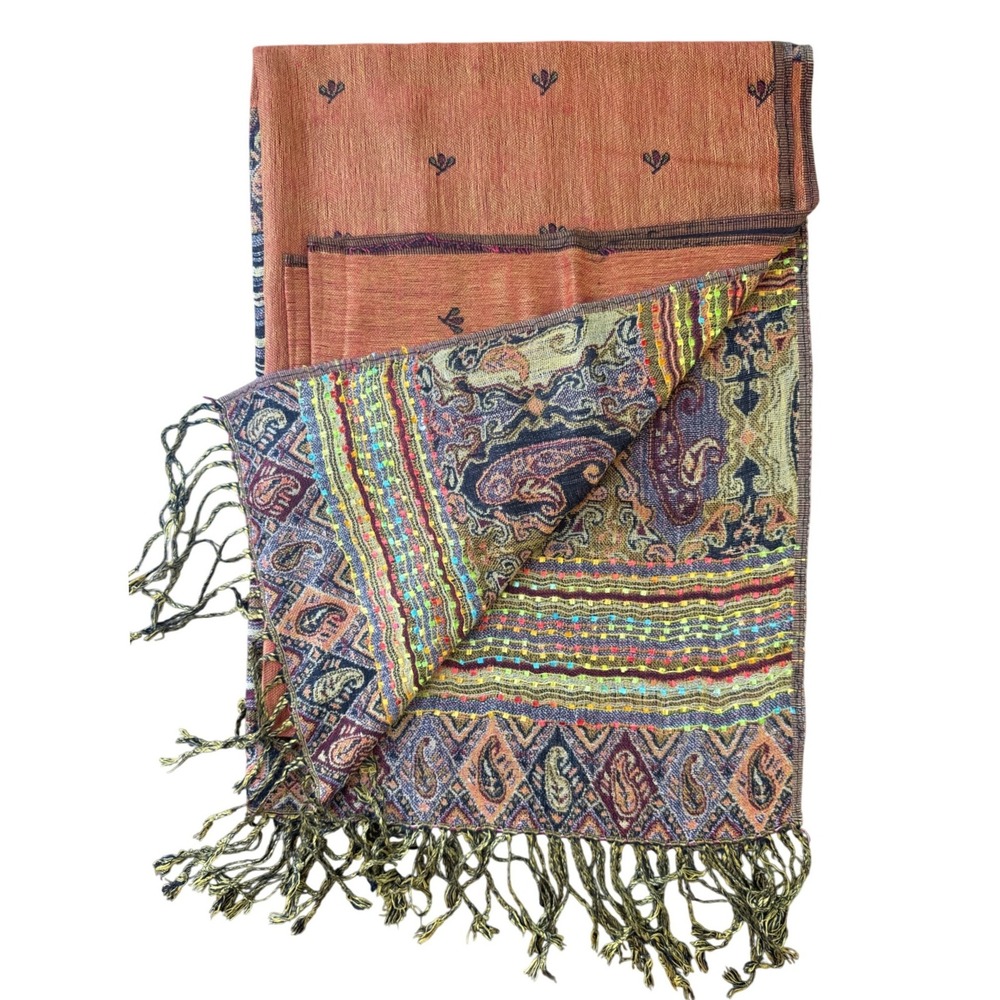 Unbranded Pashmina Scarf Women 78x27 Multi Paisley Boho Reversible Wrap NWOT